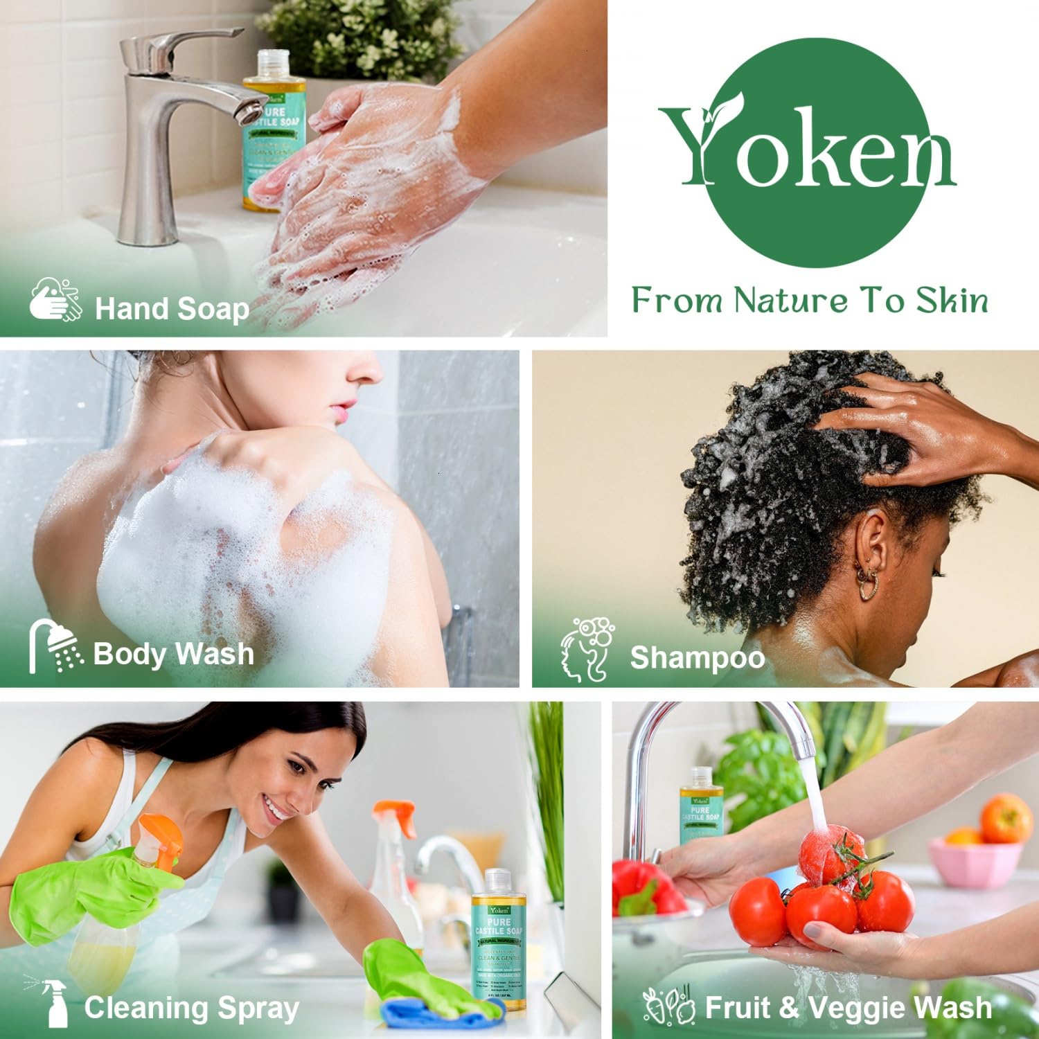 Yoken Pure Castile Liquid Soap Organic (EWG Verified, Unscented, 8 OZ), Made with Organic Oils, No Added Fragrance, Vegan, Castile Soap Liquid for Face - PrimeBioHealth - canada supplements
