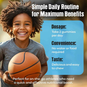 Youth Athletic Gummies – Kids Multivitamin Gummies with Essential Nutrients, Immune & Energy Support, Vegan & Gelatin-Free