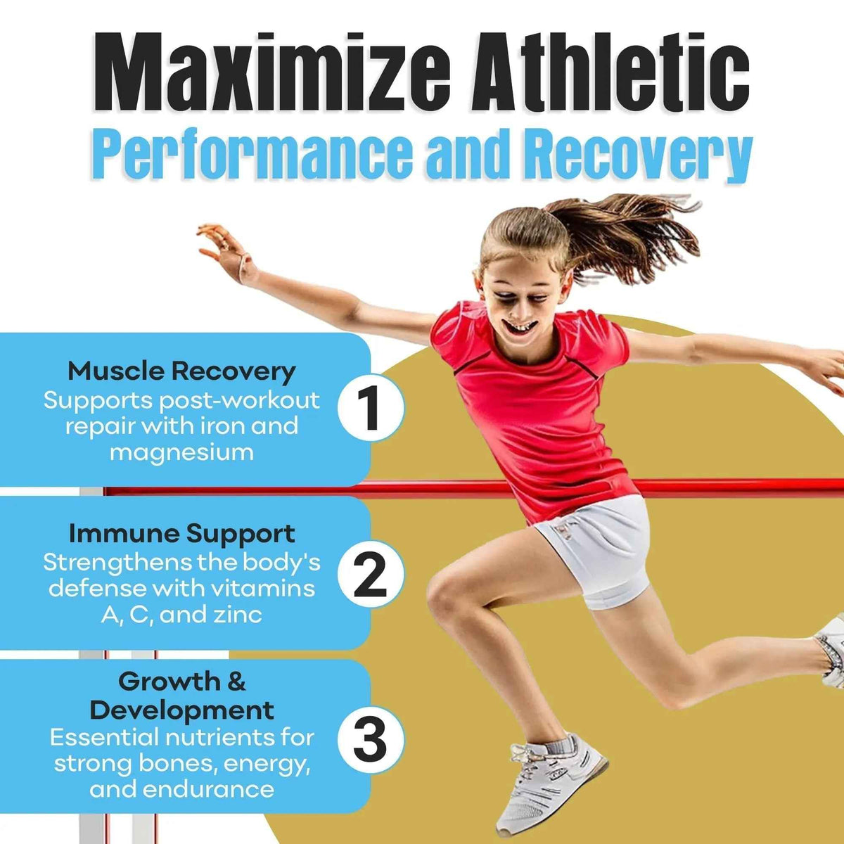 Youth Athletic Gummies – Kids Multivitamin Gummies with Essential Nutrients, Immune & Energy Support, Vegan & Gelatin-Free