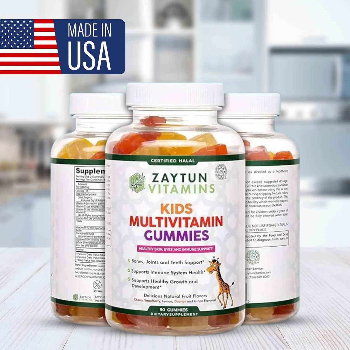 Zaytun Halal Vitamins for Kids Multivitamin Gummies, Naturally Sourced Vitamin A, C, D, E, B6, B12, Biotin - Vegetarian, No Gelatin