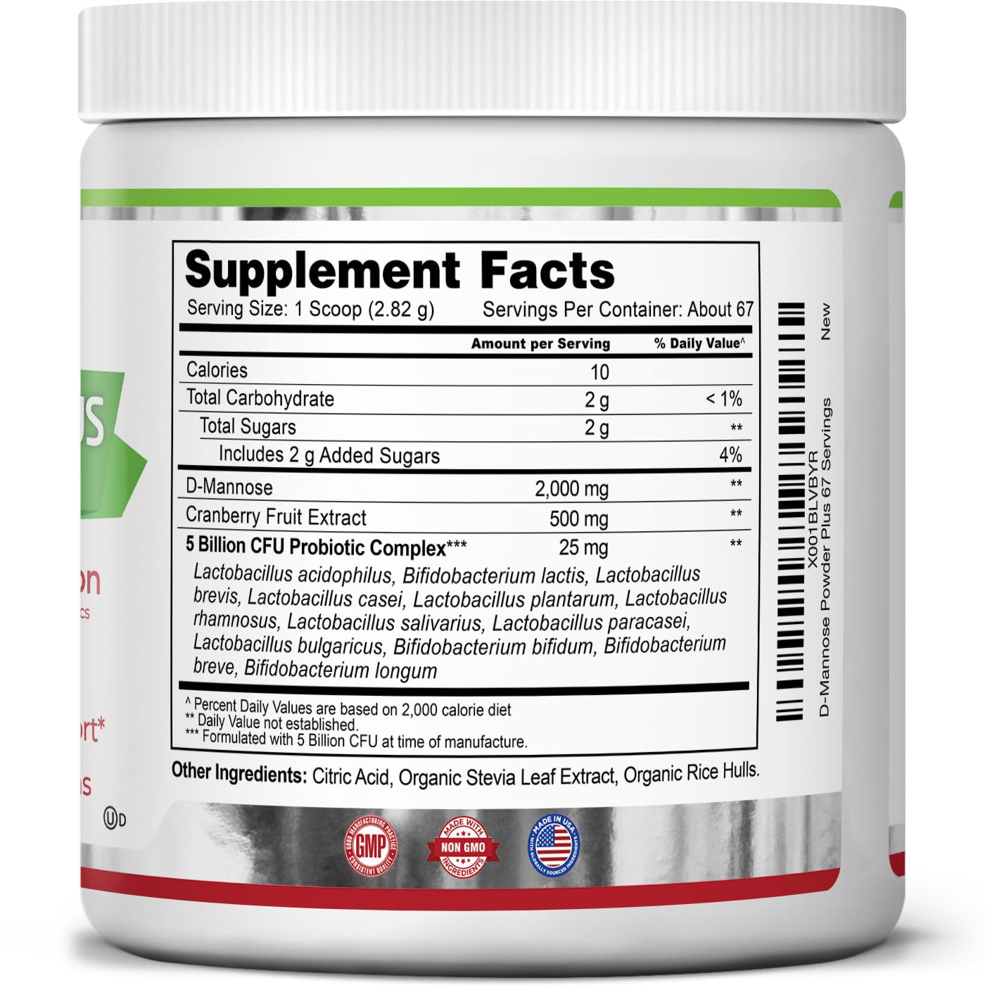 Zazzee D-Mannose Powder Plus, 2000 mg, 67 Servings, Plus 5 Billion CFU Probiotics and Pure Cranberry Juice Extract, Certified Kosher, Free Scoop, 6.67 oz, Urinary Tract Support, Non-GMO, All-Natural - PrimeBioHealth - canada supplements