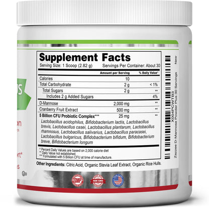 Zazzee D-Mannose Powder Plus, 2000 mg, 67 Servings, Plus 5 Billion CFU Probiotics and Pure Cranberry Juice Extract, Certified Kosher, Free Scoop, 6.67 oz, Urinary Tract Support, Non-GMO, All-Natural - PrimeBioHealth - canada supplements