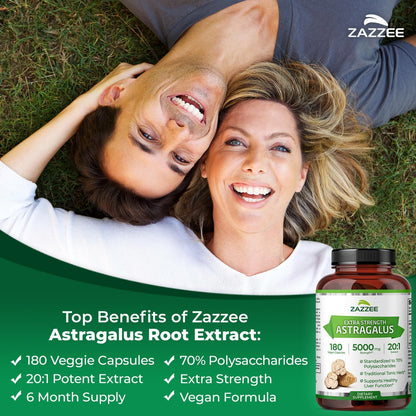 Zazzee Extra Strength Astragalus Root 20:1 Extract, 70% Polysaccharides, 180 Vegan Capsules, 6 Month Supply, Astragalus Membranaceus, Immune System Support, Non-GMO, Herbal Supplement, Made in the USA - PrimeBioHealth - canada supplements