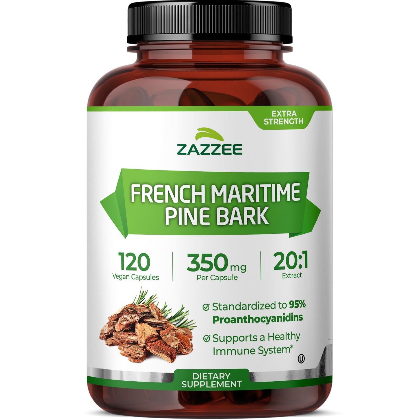 Zazzee Extra Strength French Maritime Pine Bark Extract 20:1, 350 mg Per Capsule, 95% Proanthocyanidins, 180 Vegan Capsules, 6 Month Supply, Certified Kosher, Antioxidant Support, Non-GMO, Made in USA - PrimeBioHealth - canada supplements