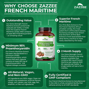 Zazzee Extra Strength French Maritime Pine Bark Extract 20:1, 350 mg Per Capsule, 95% Proanthocyanidins, 180 Vegan Capsules, 6 Month Supply, Certified Kosher, Antioxidant Support, Non-GMO, Made in USA - PrimeBioHealth - canada supplements