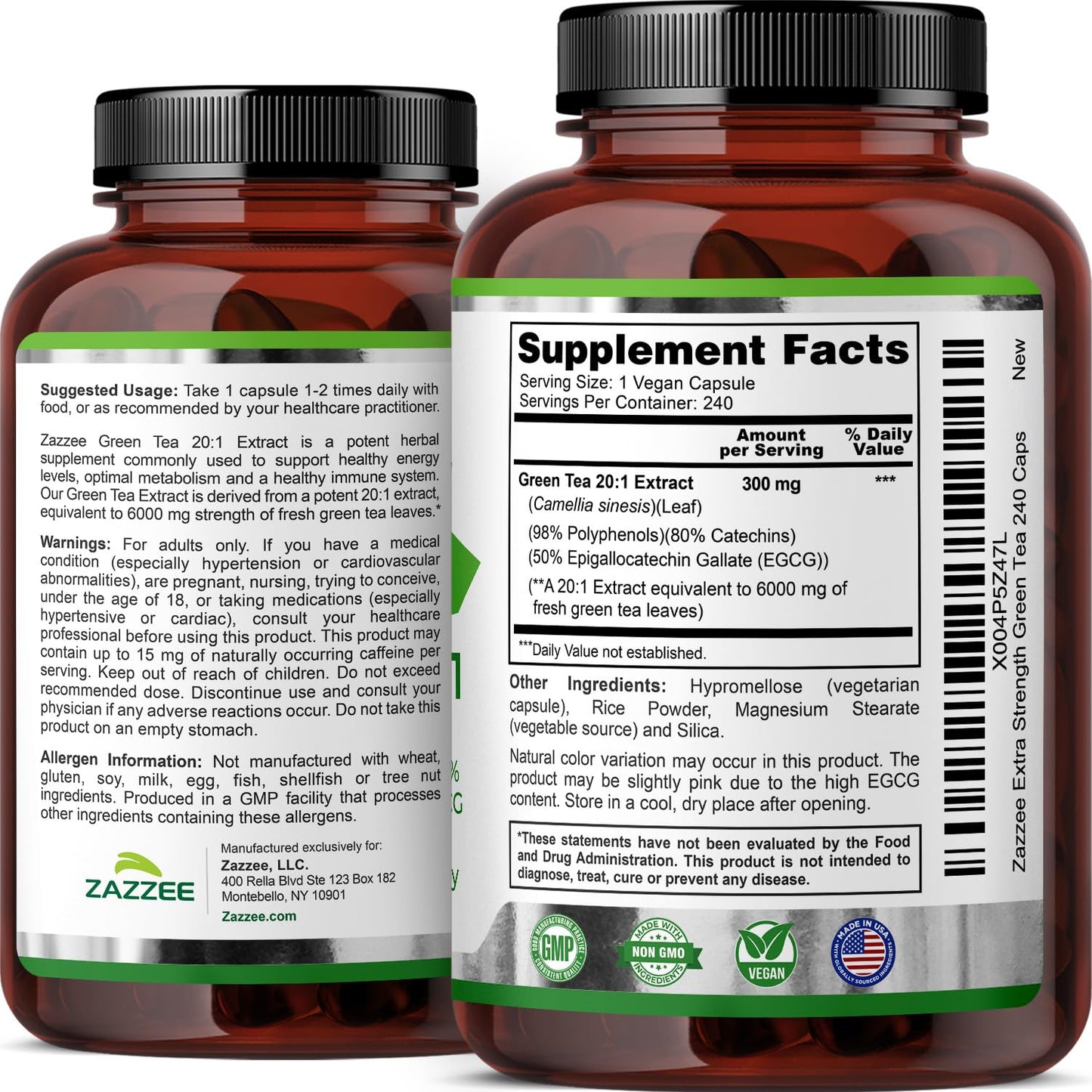 Zazzee Extra Strength Green Tea 20:1 Extract, 50% EGCG, 98% Polyphenols, 80% Catechins, 150 Vegan Capsules, 5 Month Supply, Certified Kosher, Antioxidant & Metabolism Support, Non-GMO, Made in the USA - PrimeBioHealth - canada supplements