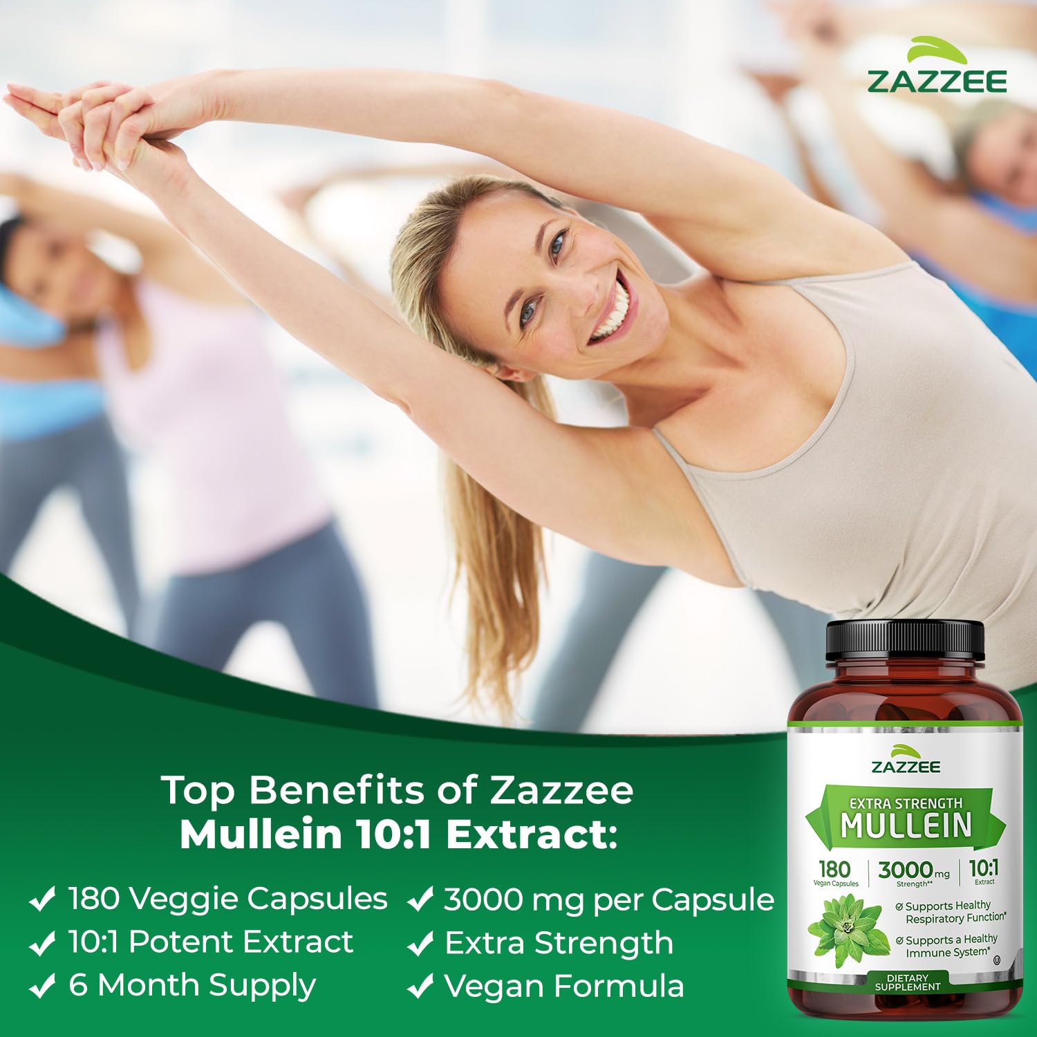 Zazzee Extra Strength Mullein Leaf 10:1 Extract, 120 Vegan Capsules, 4 Month Supply, Verbascum Thapsus, Respiratory & Lung Support, Certified Kosher, 100% Pure Leaf Powder, Non-GMO, Made in the USA - PrimeBioHealth - canada supplements