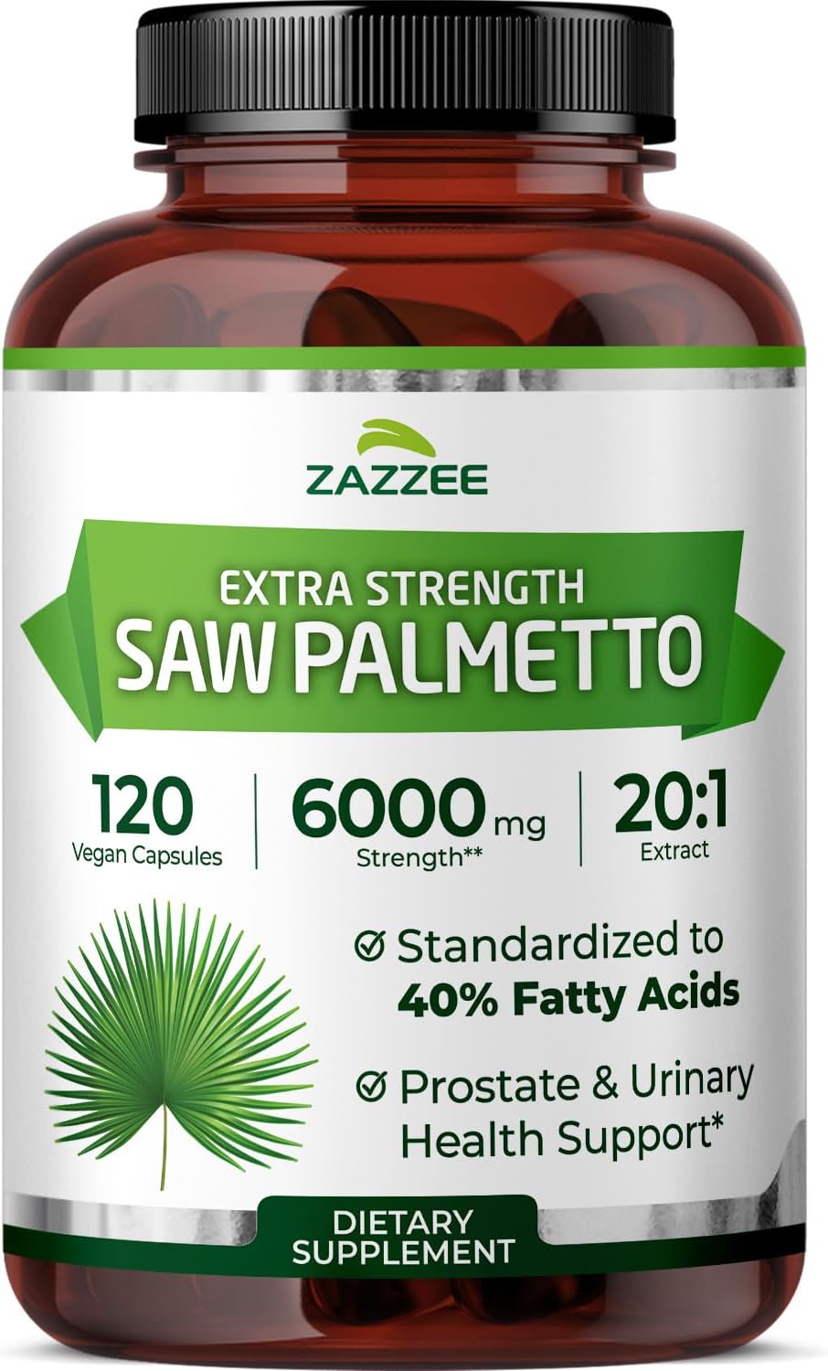 Zazzee Extra Strength Saw Palmetto 20:1 Extract, 40% Fatty Acids, 120 Vegan Capsules, 4 Month Supply, Serenoa Repens, Daily Wellness & Men’s Health Support, Herbal Supplement, Non-GMO, Made in the USA - PrimeBioHealth - canada supplements
