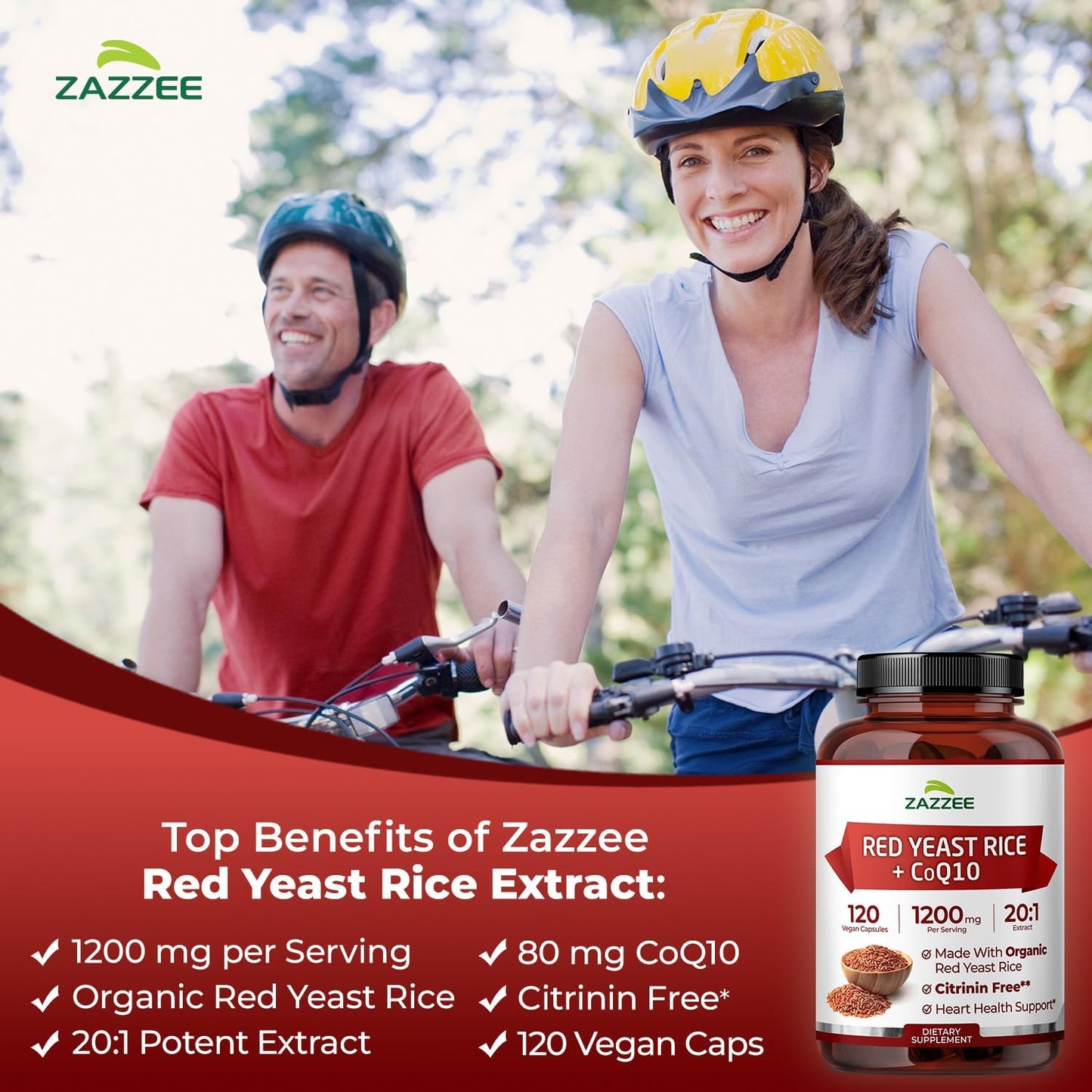 Zazzee Organic Red Yeast Rice 20:1 Extract with CoQ10, Citrinin-Free, 1200 mg per Serving, 80 mg CoQ10, 120 Vegan Capsules, Healthy Heart & Cardiovascular Support, Non-GMO, Made in the USA - PrimeBioHealth - canada supplements