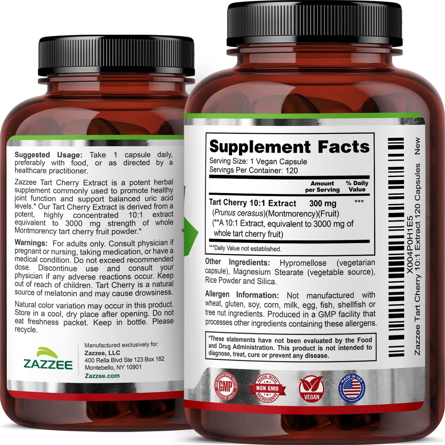 Zazzee Tart Cherry 10:1 Extract, 200 Vegan Capsules, 6+ Month Supply, Montmorency Cherry, Certified Kosher, Joint & Uric Acid Support, Antioxidant Support Formula, Non-GMO, Made in the USA - PrimeBioHealth - canada supplements