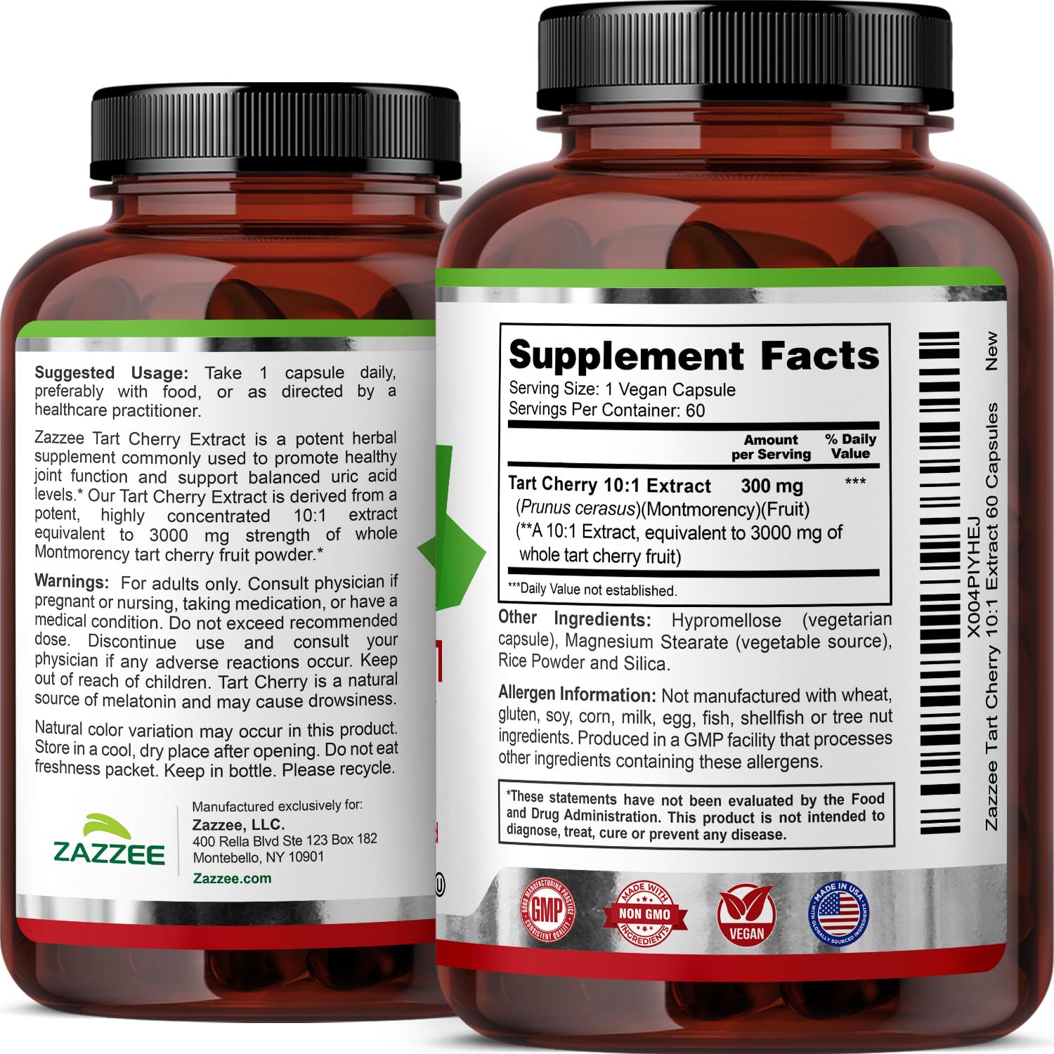 Zazzee Tart Cherry 10:1 Extract, 200 Vegan Capsules, 6+ Month Supply, Montmorency Cherry, Certified Kosher, Joint & Uric Acid Support, Antioxidant Support Formula, Non-GMO, Made in the USA - PrimeBioHealth - canada supplements