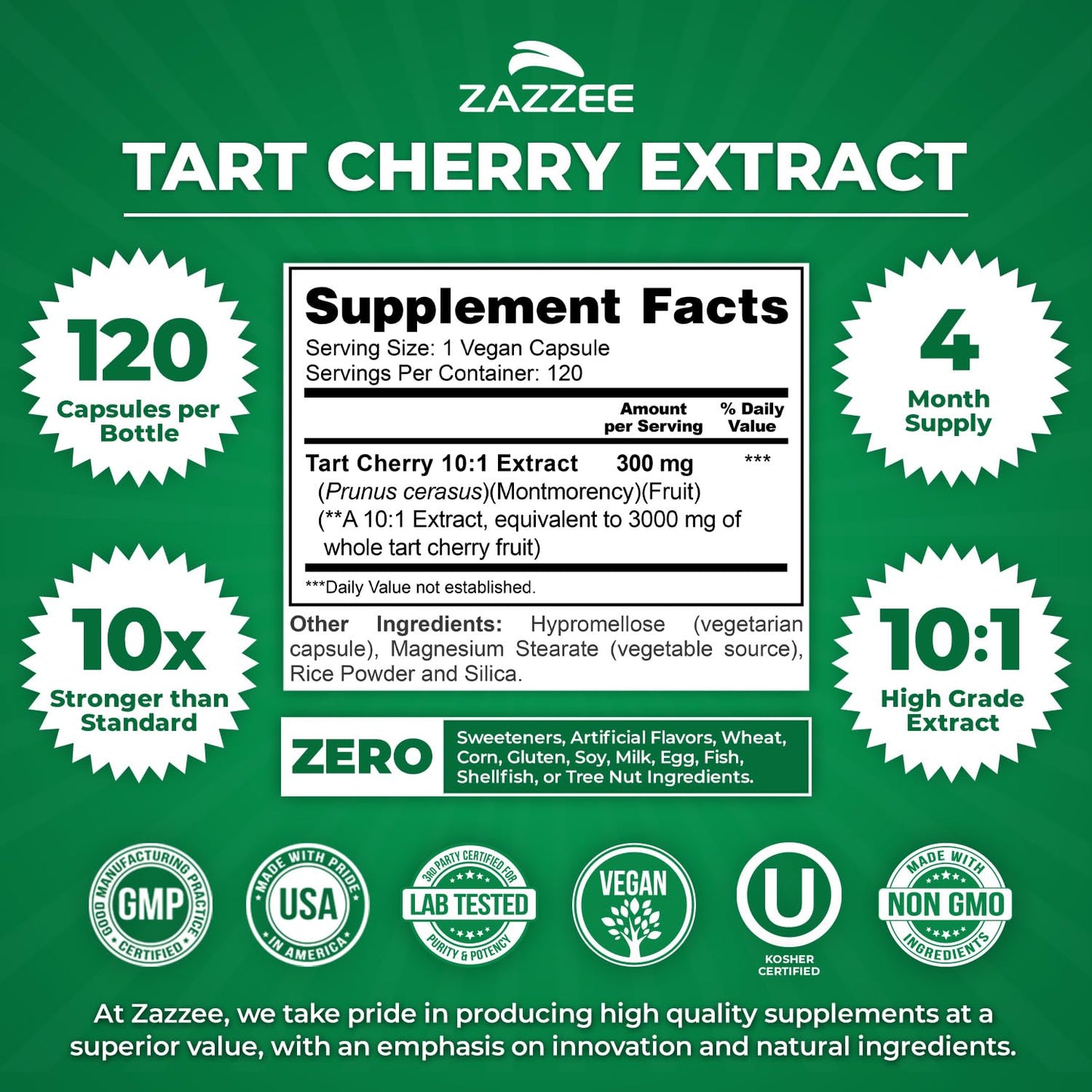 Zazzee Tart Cherry 10:1 Extract, 200 Vegan Capsules, 6+ Month Supply, Montmorency Cherry, Certified Kosher, Joint & Uric Acid Support, Antioxidant Support Formula, Non-GMO, Made in the USA - PrimeBioHealth - canada supplements