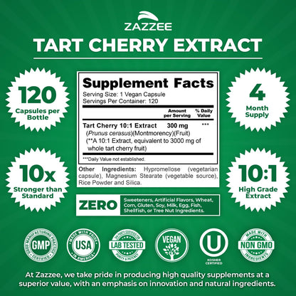 Zazzee Tart Cherry 10:1 Extract, 200 Vegan Capsules, 6+ Month Supply, Montmorency Cherry, Certified Kosher, Joint & Uric Acid Support, Antioxidant Support Formula, Non-GMO, Made in the USA - PrimeBioHealth - canada supplements