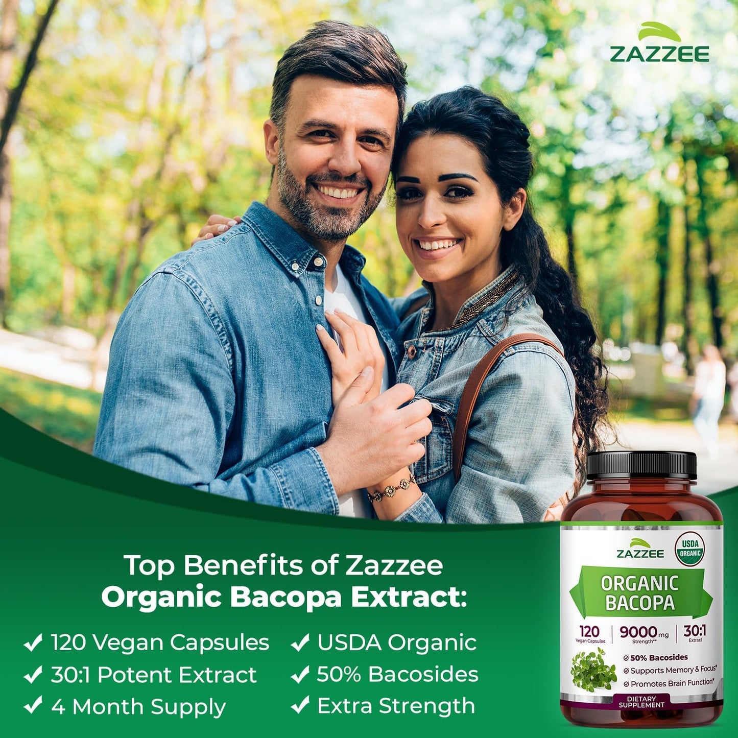 Zazzee USDA Organic Bacopa 30:1 Extract, 50% Bacosides, 120 Vegan Capsules, 4 Month Supply, Bacopa Monnieri, Cognitive, Brain & Memory Support, Non-GMO, Organic Herbal Supplement, Made in the USA - PrimeBioHealth - canada supplements
