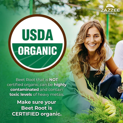 Zazzee USDA Organic Beet Root 20:1 Extract, 120 Vegan Quick Release Capsules, 4 Month Supply, Nitric Oxide Support, Black Pepper Extract for Enhanced Absorption, Certified Kosher, Non-GMO, Made in USA - PrimeBioHealth - canada supplements