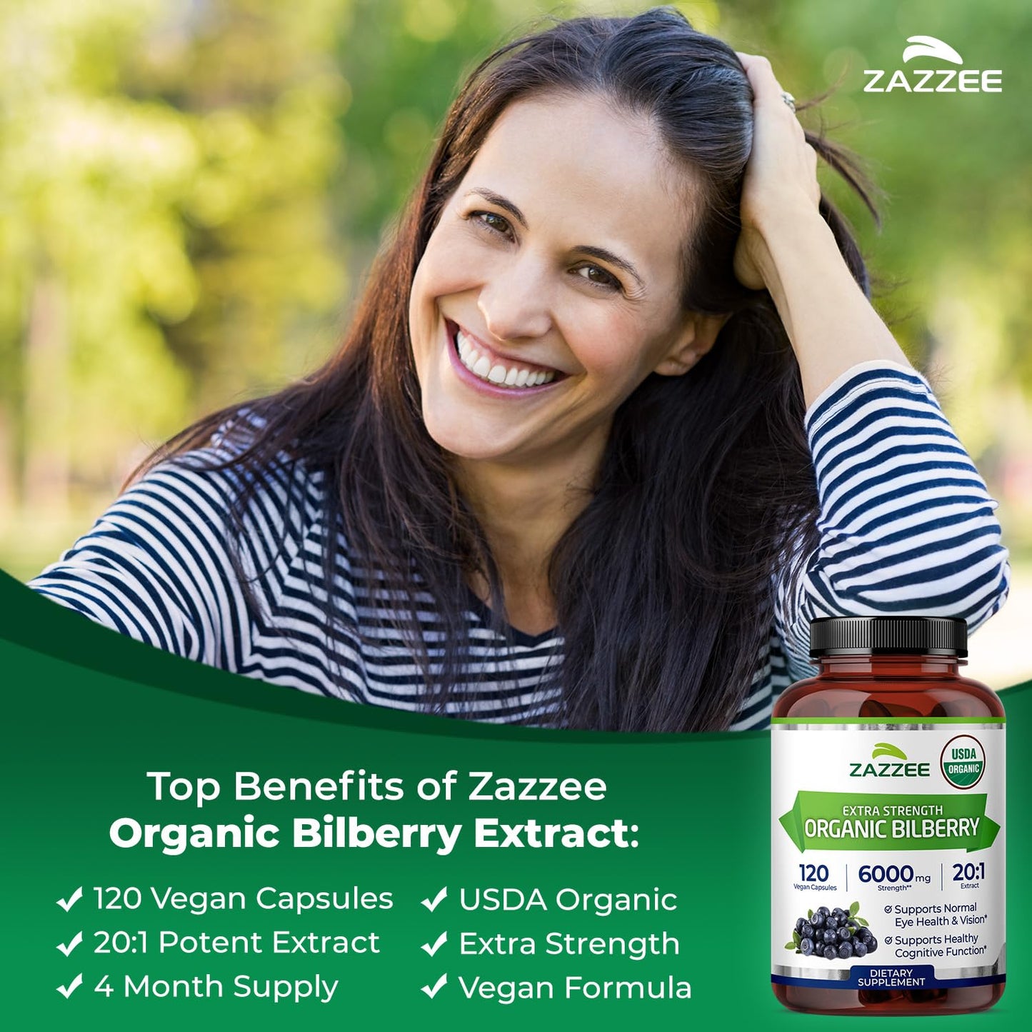 Zazzee USDA Organic Bilberry 20:1 Extract, 120 Vegan Capsules, 4 Month Supply, Vaccinium Myrtillus, Eye Health, Vision & Antioxidant Support, All-Natural, Non-GMO, Made in the USA - PrimeBioHealth - canada supplements
