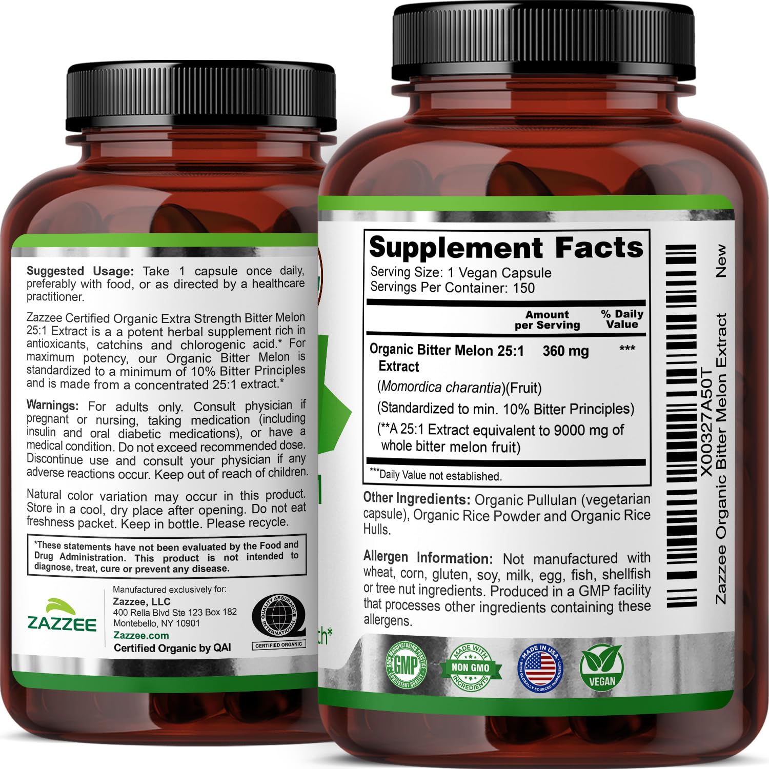 Zazzee USDA Organic Bitter Melon 25:1 Extract, 10% Bitter Principles, 150 Vegan Capsules, 5 Month Supply, Extra Strength, Momordica Charantia, Antioxidant & Metabolic Support, Non-GMO, Made in the USA - PrimeBioHealth - canada supplements