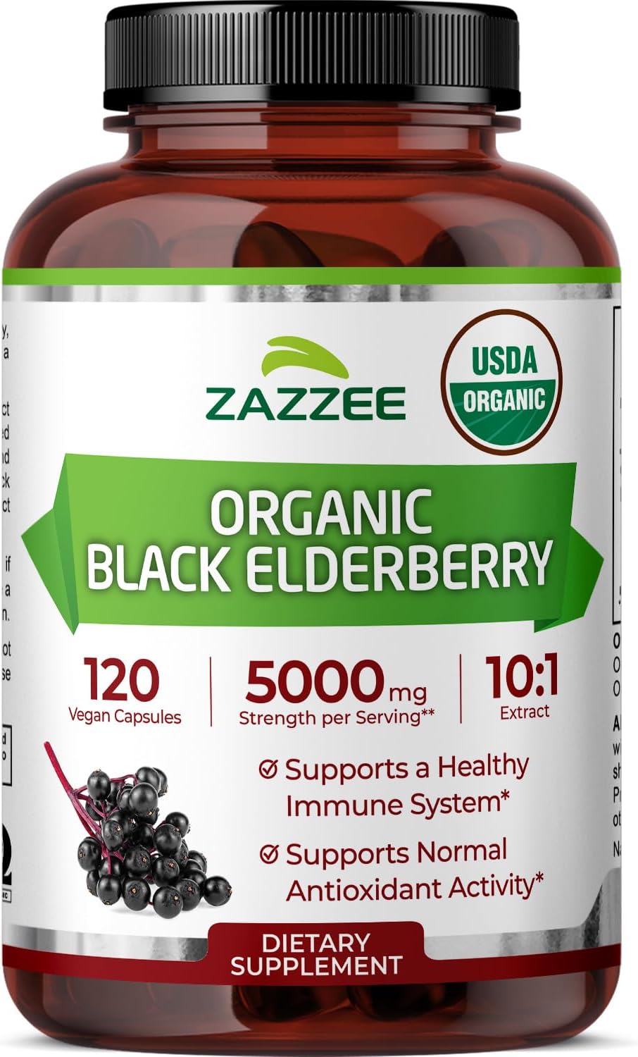 Zazzee USDA Organic Black Elderberry 10:1 Extract, 120 Vegan Capsules, 2 Month Supply, Sambucus Nigra, Antioxidant & Immune Support, Concentrated 10X Extract, All-Natural, Non-GMO, Made in the USA - PrimeBioHealth - canada supplements
