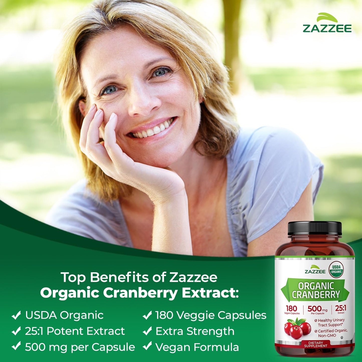 Zazzee USDA Organic Cranberry 25:1 Extract, 500 mg per Capsule, 100 Vegan Capsules, 3+ Month Supply, Certified Kosher, Vaccinium Macrocarpon, Non-GMO, Made in the USA - PrimeBioHealth - canada supplements