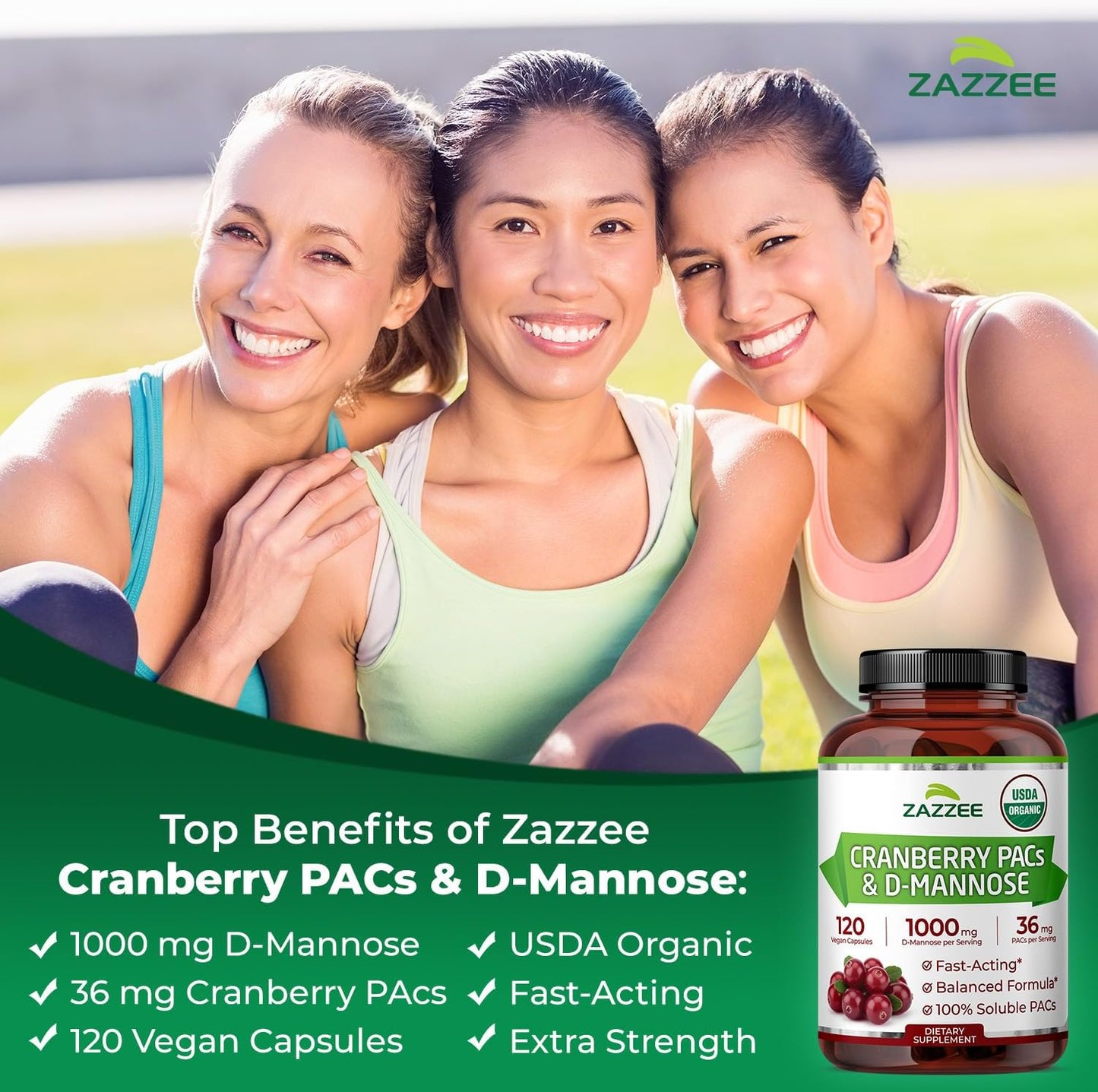 Zazzee USDA Organic Cranberry PACs & D-Mannose, 36 mg PACs per Serving, 1000 mg D-Mannose per Serving, 120 Vegan Capsules, 2 Month Supply, Urinary Tract & Bladder Support, Non-GMO, Made in the USA - PrimeBioHealth - canada supplements