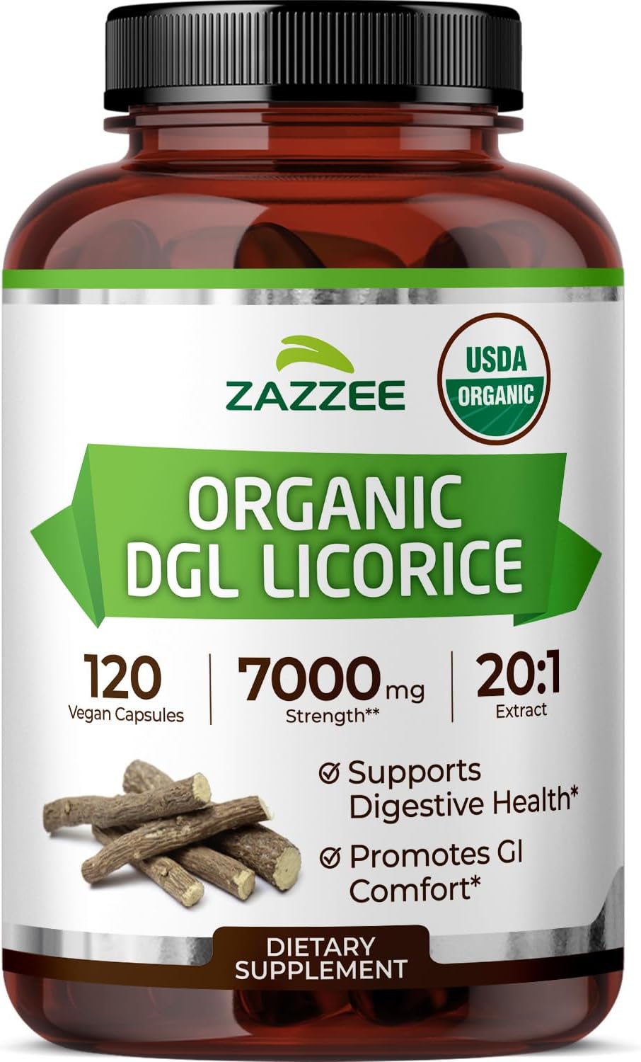 Zazzee USDA Organic DGL Licorice 20:1 Extract, 120 Vegan Capsules, 4 Month Supply, Deglycyrrhizinated Licorice Root, Glycyrrhiza Glabra, Digestive & Stomach Support, All-Natural, Non-GMO, Made in USA - PrimeBioHealth - canada supplements