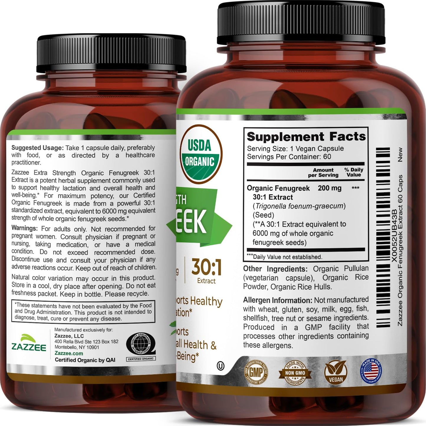 Zazzee USDA Organic Fenugreek 30:1 Extract, 120 Vegan Capsules, 4 Month Supply, Breastfeeding & Lactation Support for Nursing Mothers, Organic Herbal Supplement, All-Natural, Non-GMO, Made in the USA - PrimeBioHealth - canada supplements