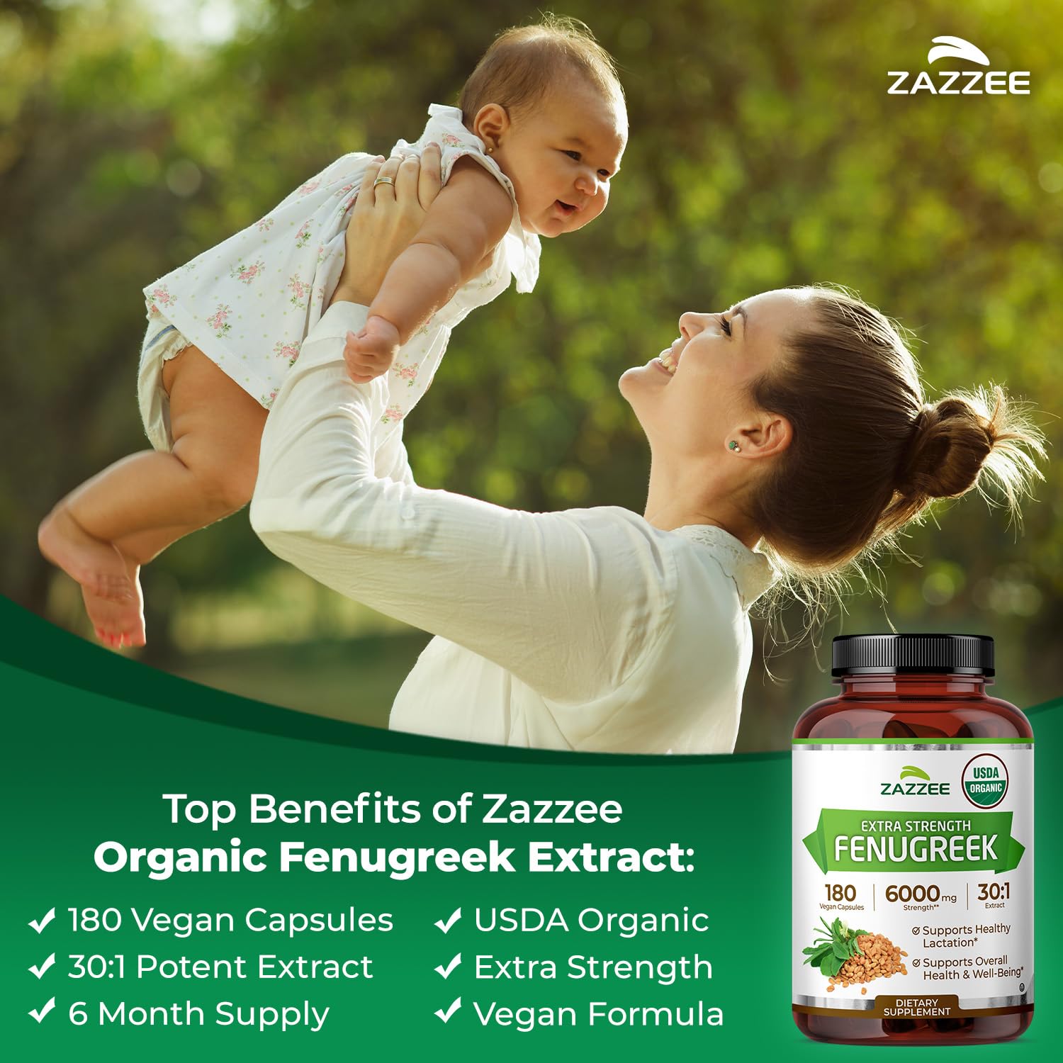 Zazzee USDA Organic Fenugreek 30:1 Extract, 120 Vegan Capsules, 4 Month Supply, Breastfeeding & Lactation Support for Nursing Mothers, Organic Herbal Supplement, All-Natural, Non-GMO, Made in the USA - PrimeBioHealth - canada supplements