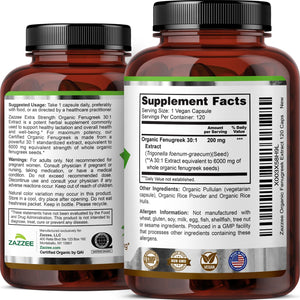 Zazzee USDA Organic Fenugreek 30:1 Extract, 120 Vegan Capsules, 4 Month Supply, Breastfeeding & Lactation Support for Nursing Mothers, Organic Herbal Supplement, All-Natural, Non-GMO, Made in the USA - PrimeBioHealth - canada supplements