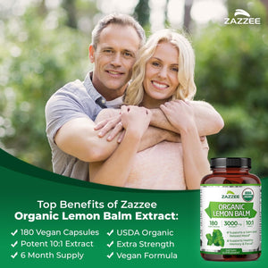Zazzee USDA Organic Lemon Balm 10:1 Extract, 180 Capsules, 6 Month Supply | Vegan, All-Natural, Non-GMO, Melissa Officinalis, Calm, Mood, Stress & Relaxation Support, Herbal Supplement, Made in the USA - PrimeBioHealth - canada supplements