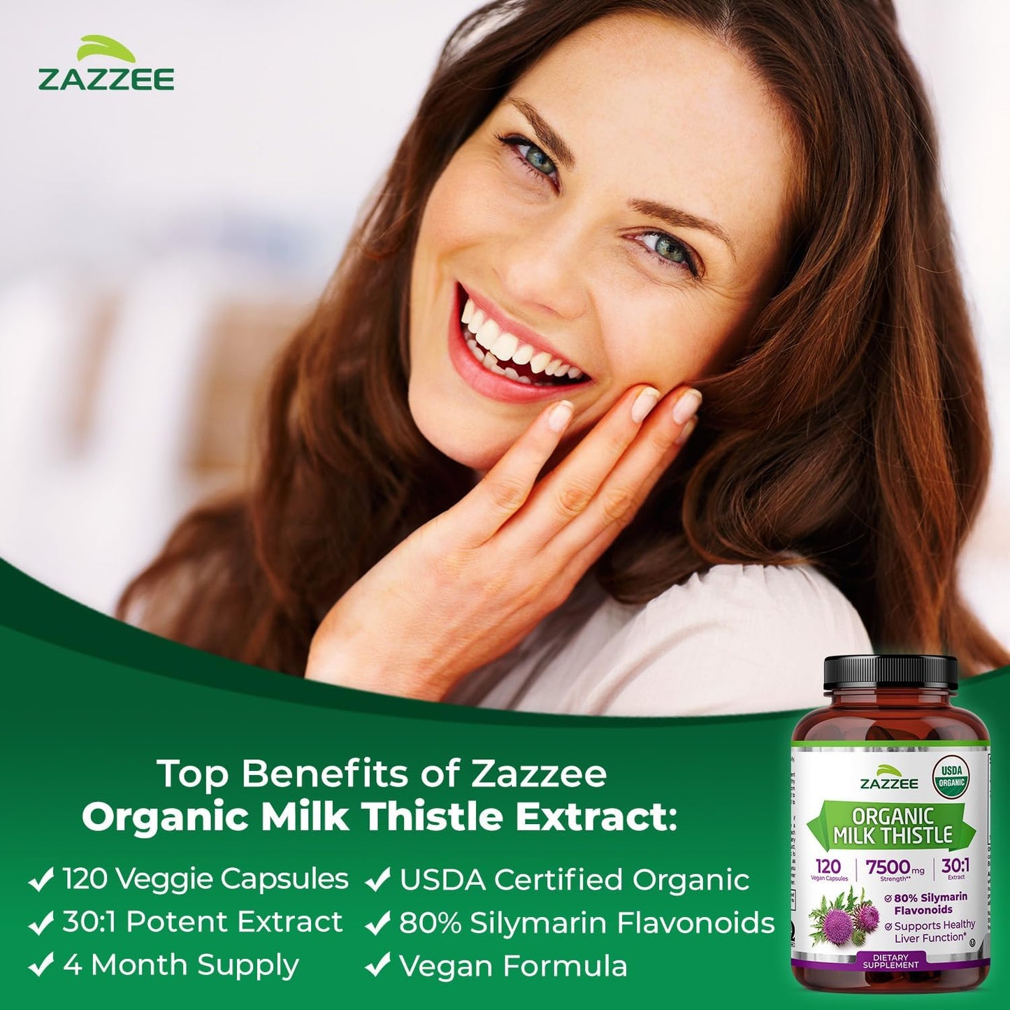 Zazzee USDA Organic Milk Thistle 30:1 Extract, 80% Silymarin, 120 Vegan Capsules, 4 Month Supply, Certified Kosher, High Potency Liver & Antioxidant Support, Silybum Marianum, Non-GMO, Made in the USA - PrimeBioHealth - canada supplements