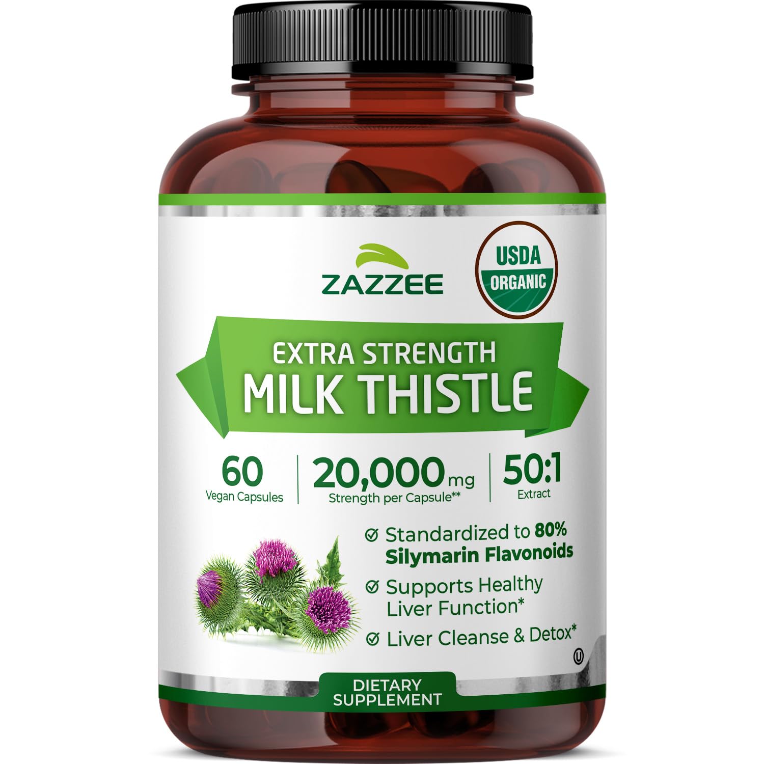Zazzee USDA Organic Milk Thistle 50:1 Extract, 80% Silymarin Flavonoids, 200 Vegan Capsules, 6+ Month Supply, Silybum Marianum, Liver Support & Detox Support, Organic All-Natural, Non-GMO, Made in USA - PrimeBioHealth - canada supplements