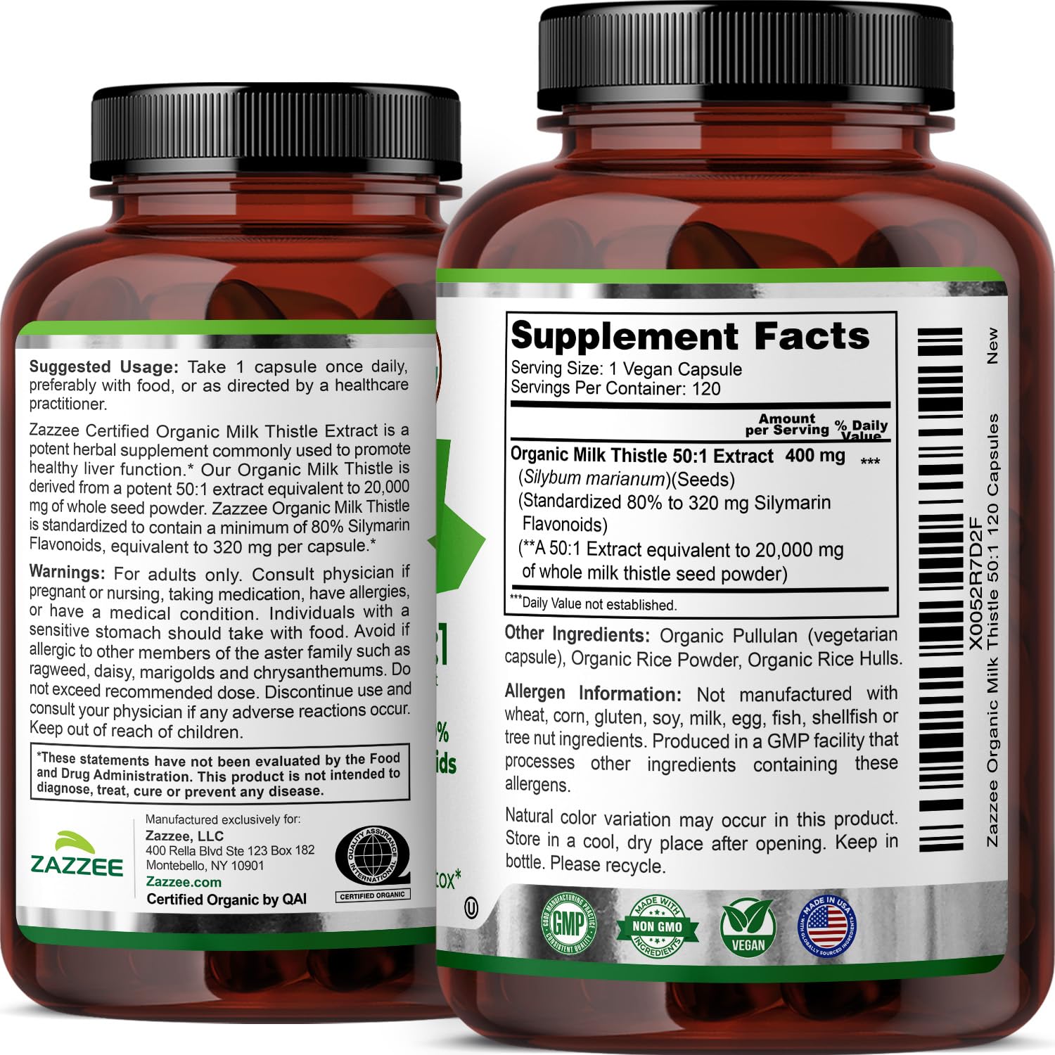 Zazzee USDA Organic Milk Thistle 50:1 Extract, 80% Silymarin Flavonoids, 200 Vegan Capsules, 6+ Month Supply, Silybum Marianum, Liver Support & Detox Support, Organic All-Natural, Non-GMO, Made in USA - PrimeBioHealth - canada supplements