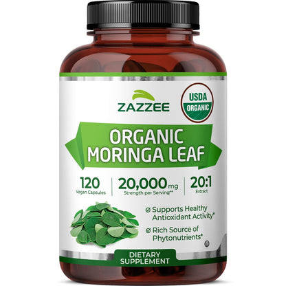 Zazzee USDA Organic Moringa Leaf 20:1 Extract, 180 Vegan Capsules, 3 Month Supply, Certified Kosher, Moringa Oleifera, Antioxidant, Immune & Cellular Support, Superfood Supplement, Made in the USA - PrimeBioHealth - canada supplements