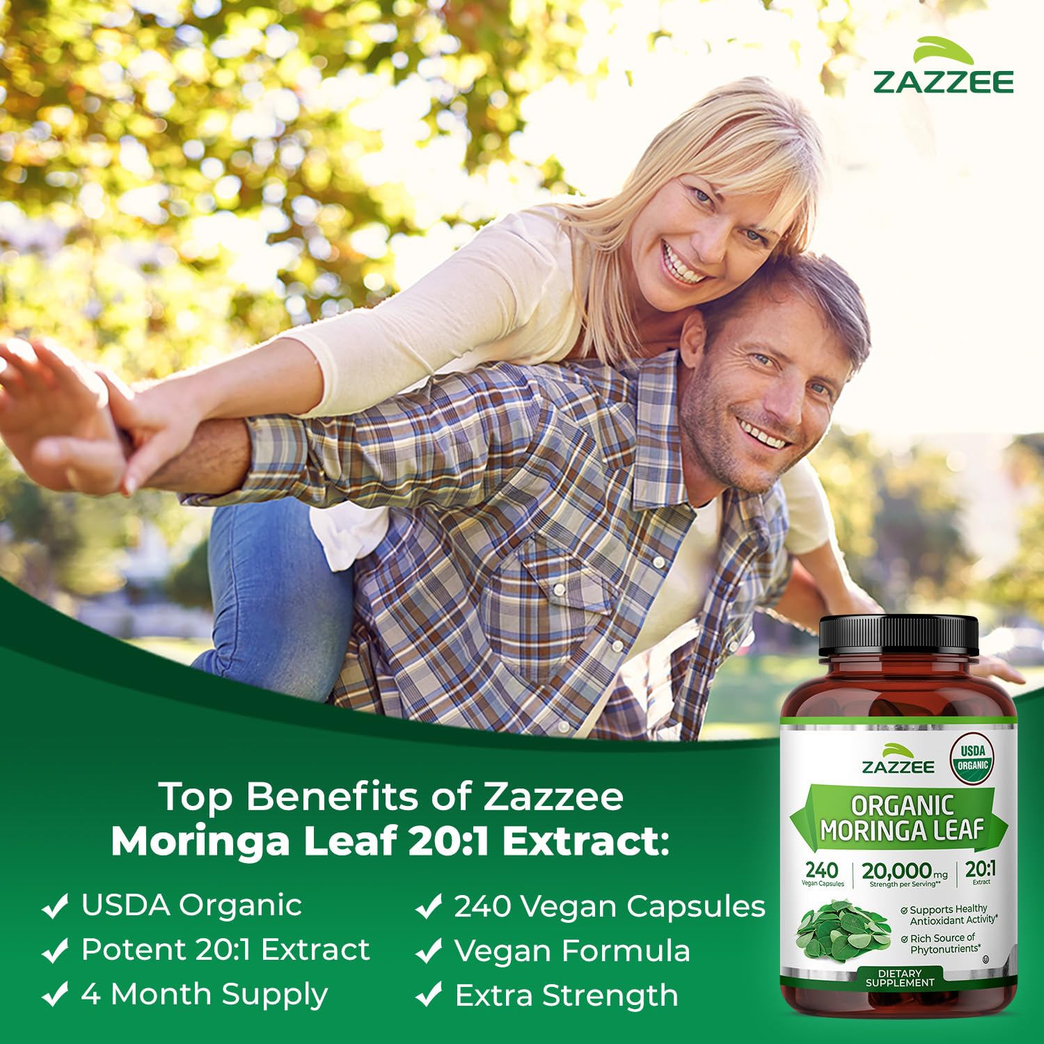Zazzee USDA Organic Moringa Leaf 20:1 Extract, 180 Vegan Capsules, 3 Month Supply, Certified Kosher, Moringa Oleifera, Antioxidant, Immune & Cellular Support, Superfood Supplement, Made in the USA - PrimeBioHealth - canada supplements