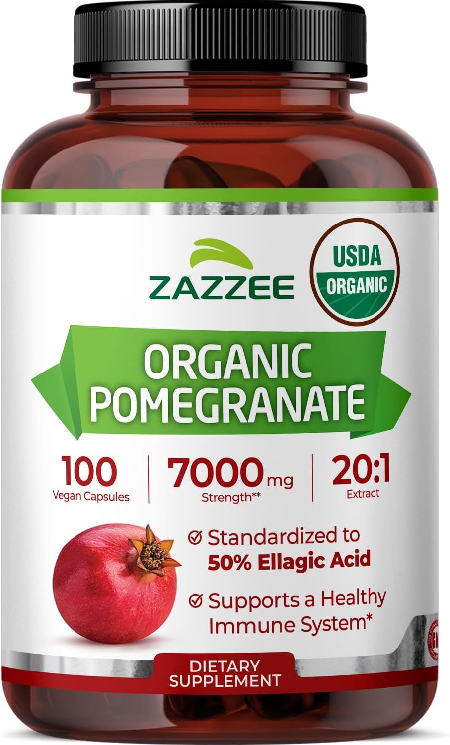 Zazzee USDA Organic Pomegranate 20:1 Extract, 50% Ellagic Acid 100 Capsules | Vegan, 3+ Month Supply, Punica Granatum, Antioxidant, Immune & Polyphenol Support, All-Natural, Non-GMO, Made in the USA - PrimeBioHealth - canada supplements