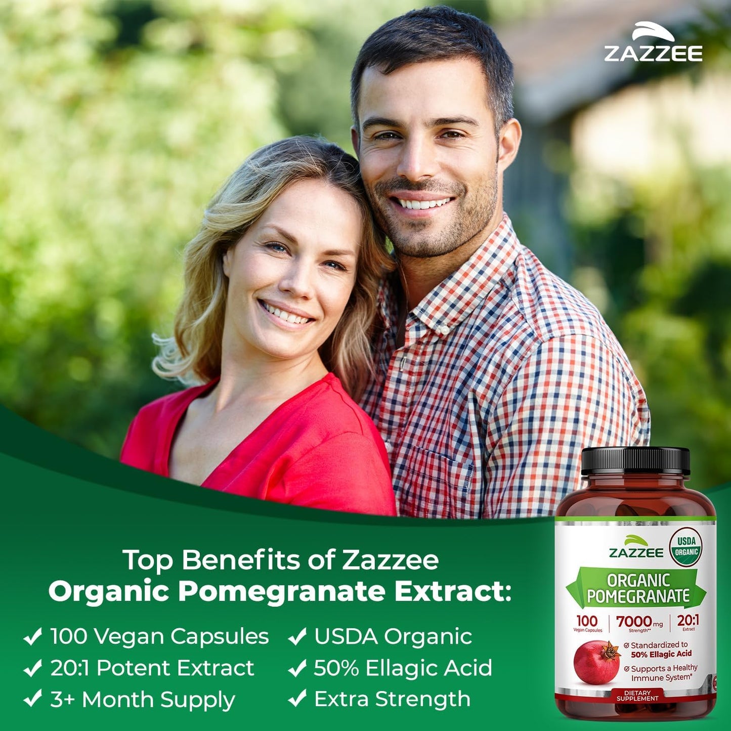 Zazzee USDA Organic Pomegranate 20:1 Extract, 50% Ellagic Acid 100 Capsules | Vegan, 3+ Month Supply, Punica Granatum, Antioxidant, Immune & Polyphenol Support, All-Natural, Non-GMO, Made in the USA - PrimeBioHealth - canada supplements