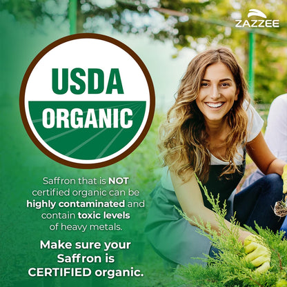 Zazzee USDA Organic Saffron 20:1 Extract, 88.5 mg, 0.3% Safranal, 100 Vegan Capsules, 3+ Month Supply, Concentrated and Standardized 20X Extract, Non-GMO, All-Natural, Made in the USA - PrimeBioHealth - canada supplements
