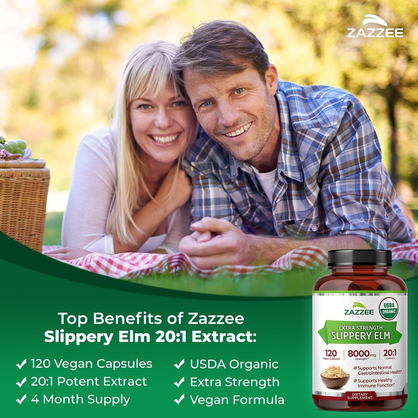 Zazzee USDA Organic Slippery Elm Bark 20:1 Extract, 120 Vegan Capsules, 4 Month Supply, Ulmus Rubra, Digestive, Throat & Mucosal Support, Herbal Supplement, All-Natural, Non-GMO, Made in the USA - PrimeBioHealth - canada supplements