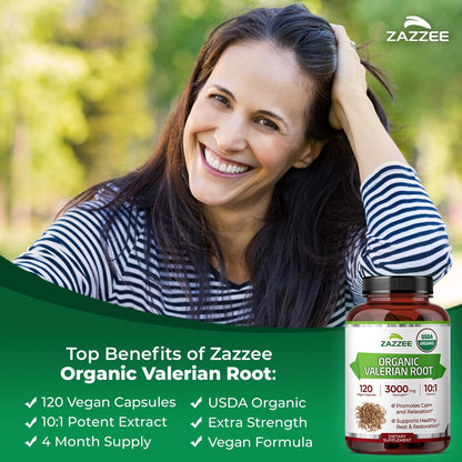 Zazzee USDA Organic Valerian Root 10:1 Extract, 120 Vegan Capsules, 4 Month Supply, Valeriana Officinalis, Relaxation, Calm & Mood Support, All-Natural, Non-GMO, Made in the USA - PrimeBioHealth - canada supplements