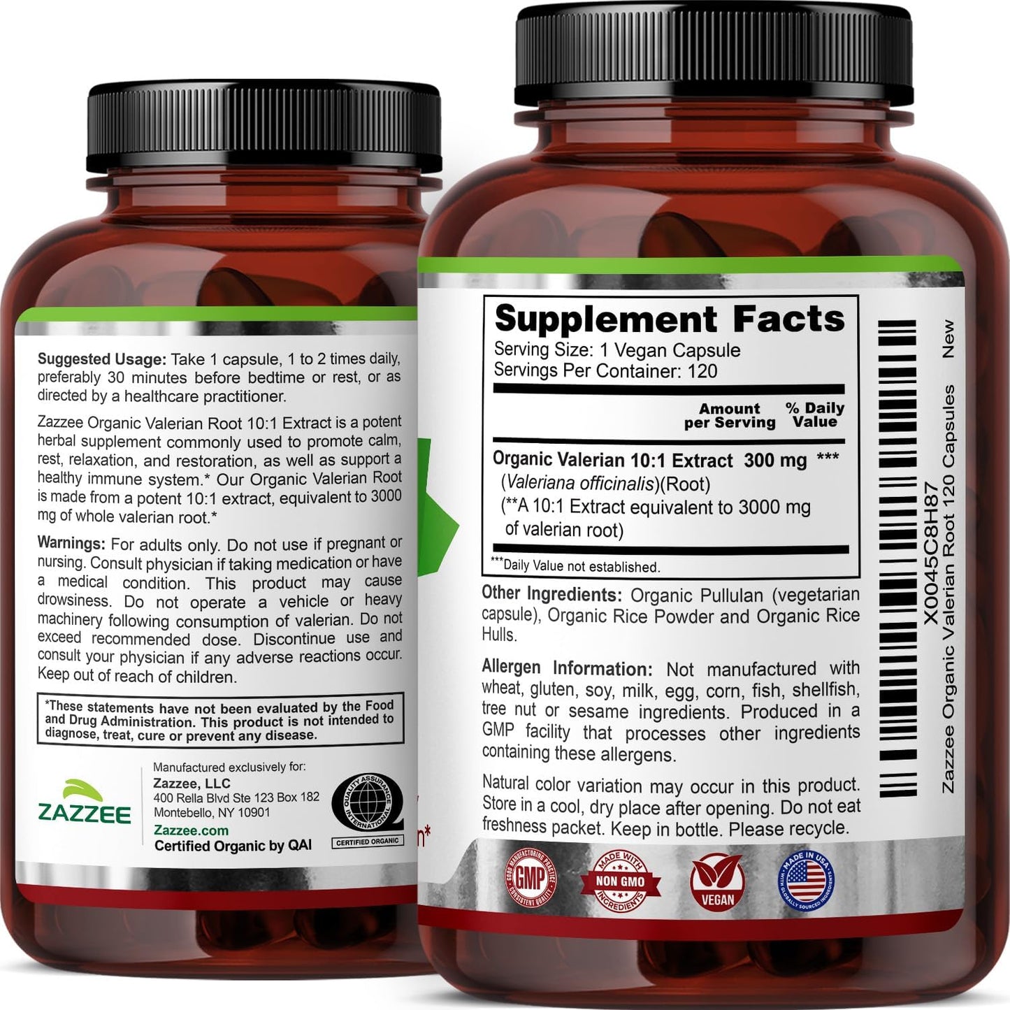 Zazzee USDA Organic Valerian Root 10:1 Extract, 120 Vegan Capsules, 4 Month Supply, Valeriana Officinalis, Relaxation, Calm & Mood Support, All-Natural, Non-GMO, Made in the USA - PrimeBioHealth - canada supplements