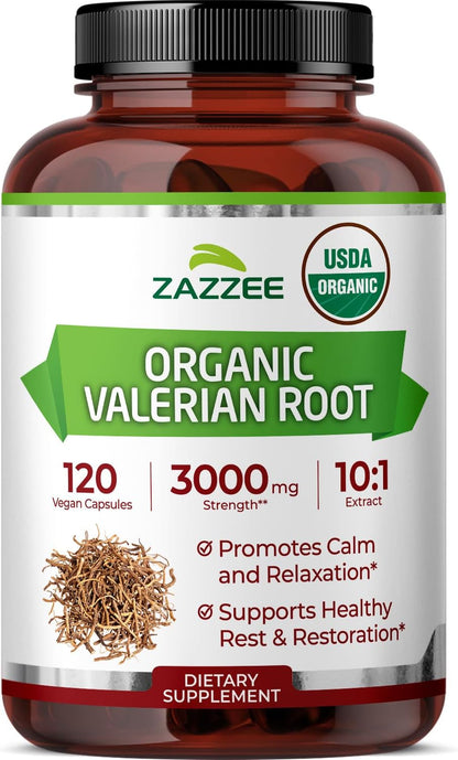Zazzee USDA Organic Valerian Root 10:1 Extract, 120 Vegan Capsules, 4 Month Supply, Valeriana Officinalis, Relaxation, Calm & Mood Support, All-Natural, Non-GMO, Made in the USA - PrimeBioHealth - canada supplements