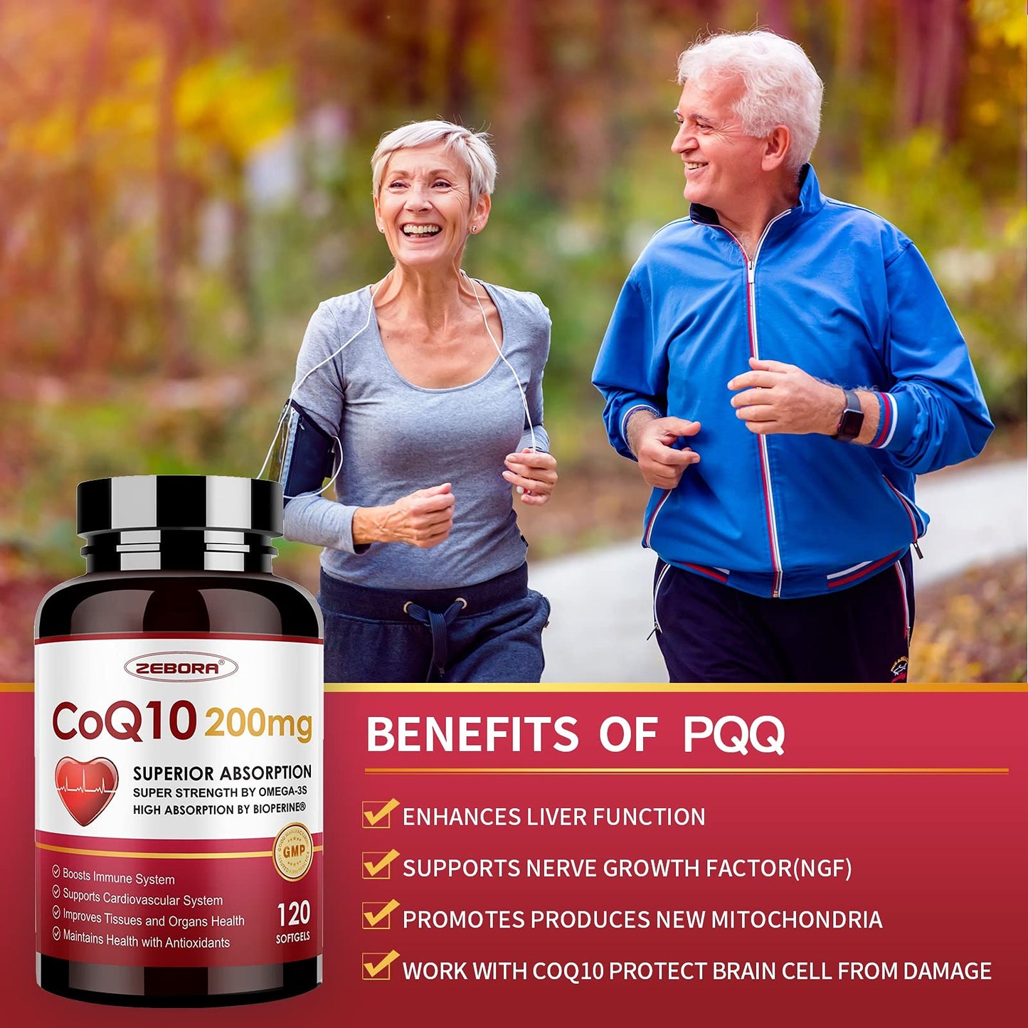 ZEBORA CoQ10-200mg-Softgels with PQQ, BioPerine & Omega-3, 120 Servings Coenzyme Q10(Ubiquinone) Supplement for High-Absorption, Powerful-Antioxidant - PrimeBioHealth - canada supplements