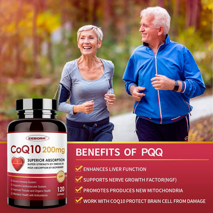 ZEBORA CoQ10-200mg-Softgels with PQQ, BioPerine & Omega-3, 120 Servings Coenzyme Q10(Ubiquinone) Supplement for High-Absorption, Powerful-Antioxidant - PrimeBioHealth - canada supplements