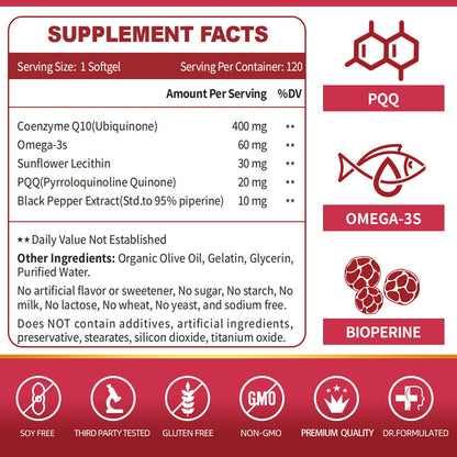 ZEBORA CoQ10-400mg-Softgels with PQQ, BioPerine & Omega-3, Coenzyme Q10(Ubiquinone) Supplement for High-Absorption, Powerful-Antioxidant - PrimeBioHealth - canada supplements