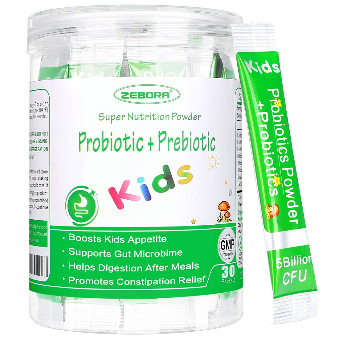 ZEBORA Kids Probiotic & Prebiotics Powder Age 3+ Support Children's Digestive & Immune System with Natural Source, Promotes Constipation Relief, Non-GMO - PrimeBioHealth - canada supplements
