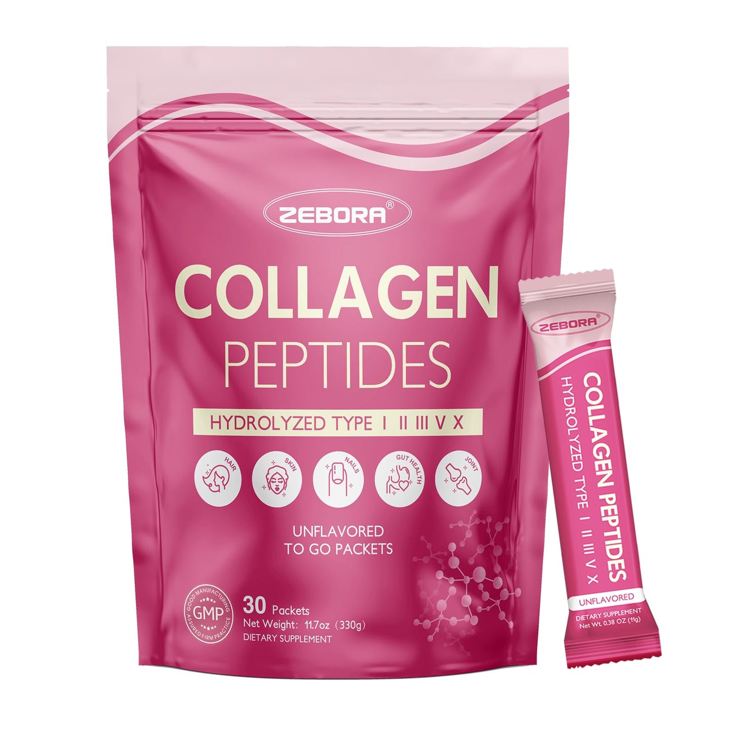 ZEBORA Multi Collagen Peptides Powder Packets with Hyaluronic Acid, Biotin, MCT - Hydrolyzed Collagen with 5 Billion Probiotics - PrimeBioHealth - canada supplements