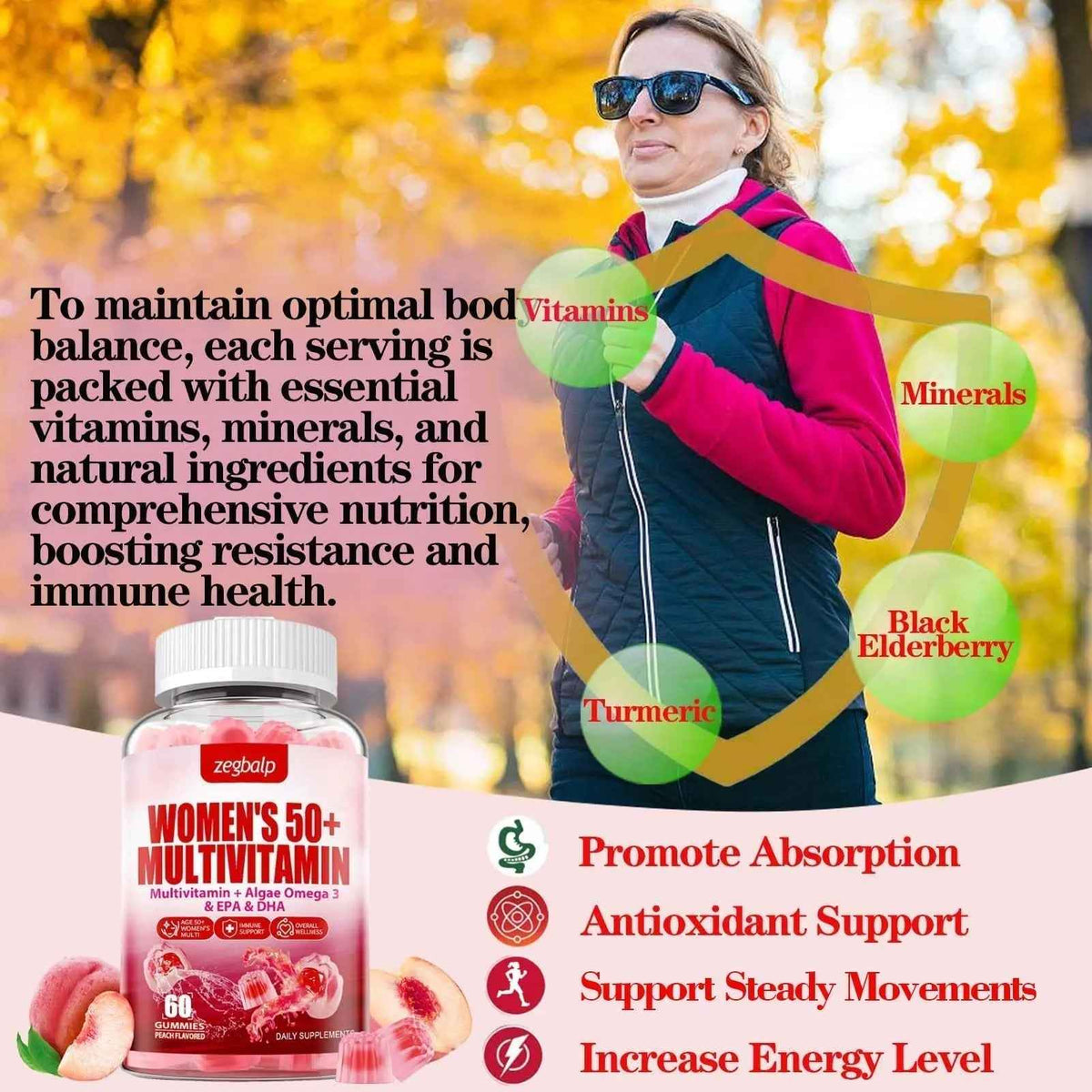 ZEGBALP Sugar-Free Womens Multivitamin 50 Plus Gummies with Calcium, Magnesium, Zinc, Vitamin A, C, D3, E, K2, B Complex, Folate, Biotin