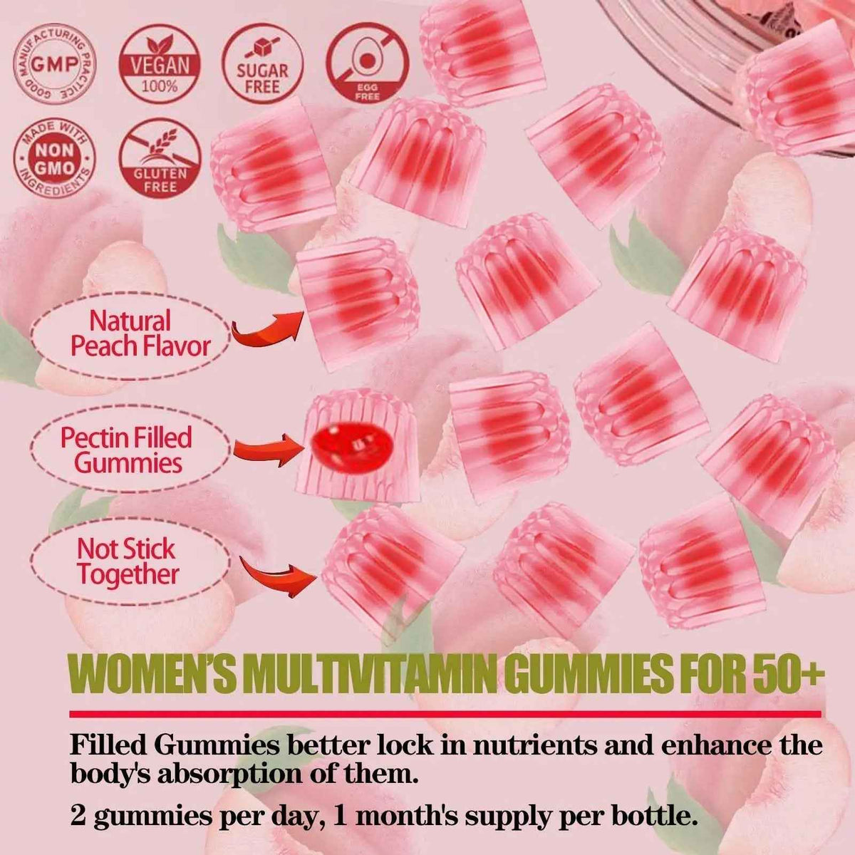 ZEGBALP Sugar-Free Womens Multivitamin 50 Plus Gummies with Calcium, Magnesium, Zinc, Vitamin A, C, D3, E, K2, B Complex, Folate, Biotin