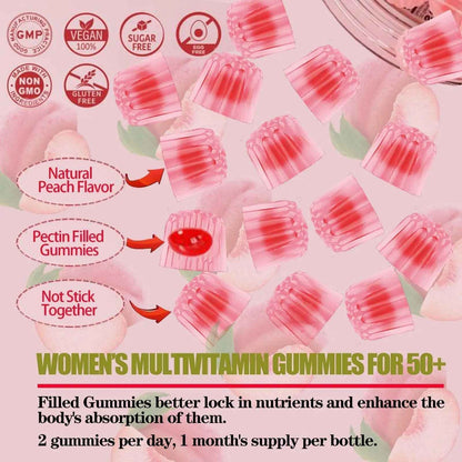 ZEGBALP Sugar-Free Womens Multivitamin 50 Plus Gummies with Calcium, Magnesium, Zinc, Vitamin A, C, D3, E, K2, B Complex, Folate, Biotin