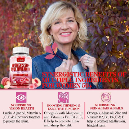 ZEGBALP Sugar-Free Womens Multivitamin 50 Plus Gummies with Calcium, Magnesium, Zinc, Vitamin A, C, D3, E, K2, B Complex, Folate, Biotin